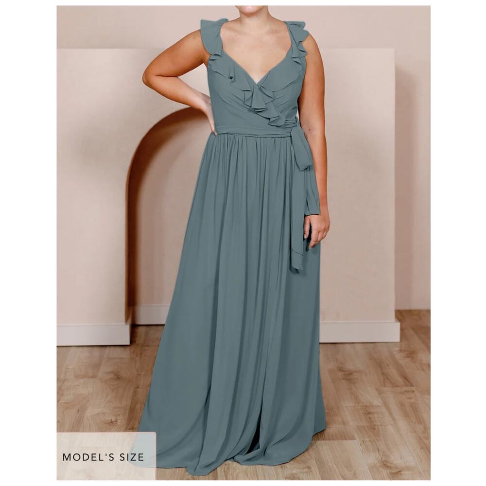 Revelry Valerie Chiffon Dress Eucalyptus Bridesmaid